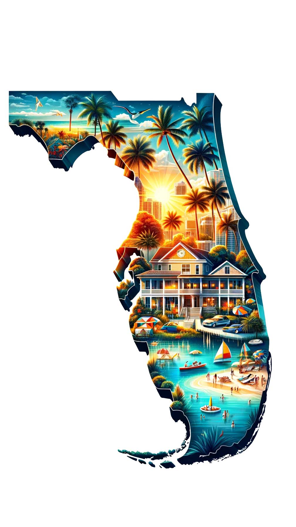 Flat Fee MLS by Graves Realty - Stylized map of Florida with a golden sunset inside.